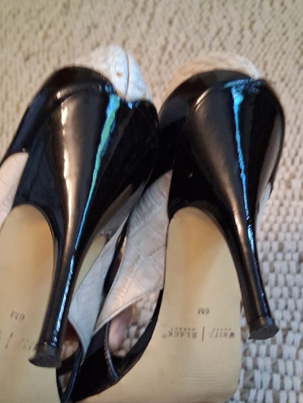 White House Black Market Black & White Peep-Toe Stiletto Heels - Picture 6 of 7